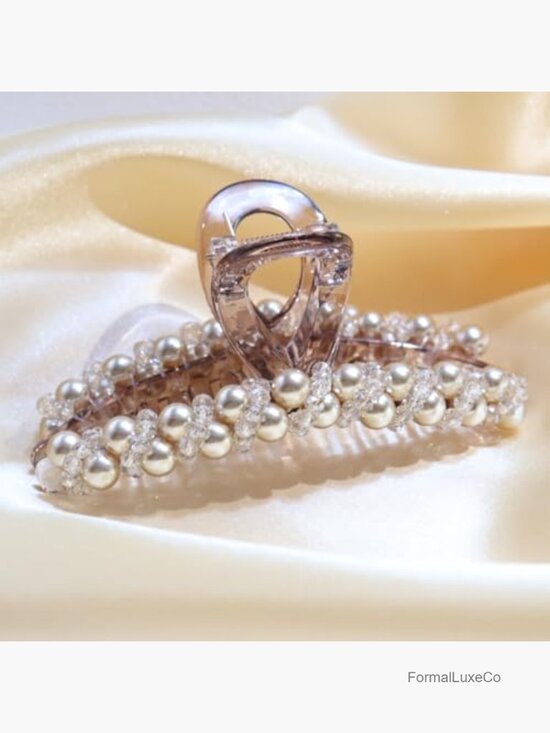 Faux Pearl Hair Claw Clips with Crystal Beads - Non Slip Strong Hold Handmade main image 5
